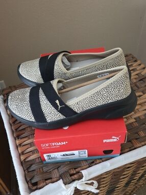Puma Cream and Black Slip-On Ballet Flats